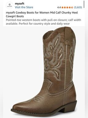NWT Mysoft Women's Mid-Calf Brown Western Cowboy Heel Boots Size: 13 #Lux-CL